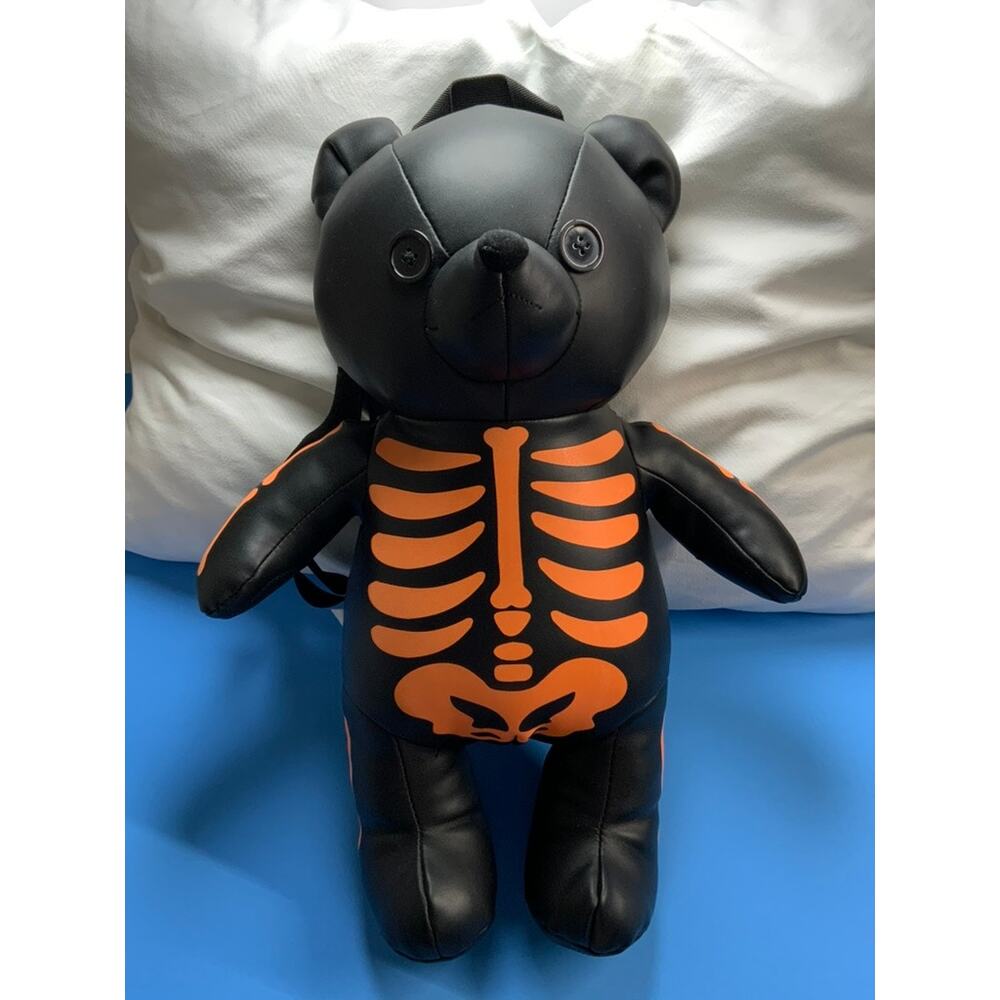 Social Collision Black & Orange Skeleton Bear Mini Backpack